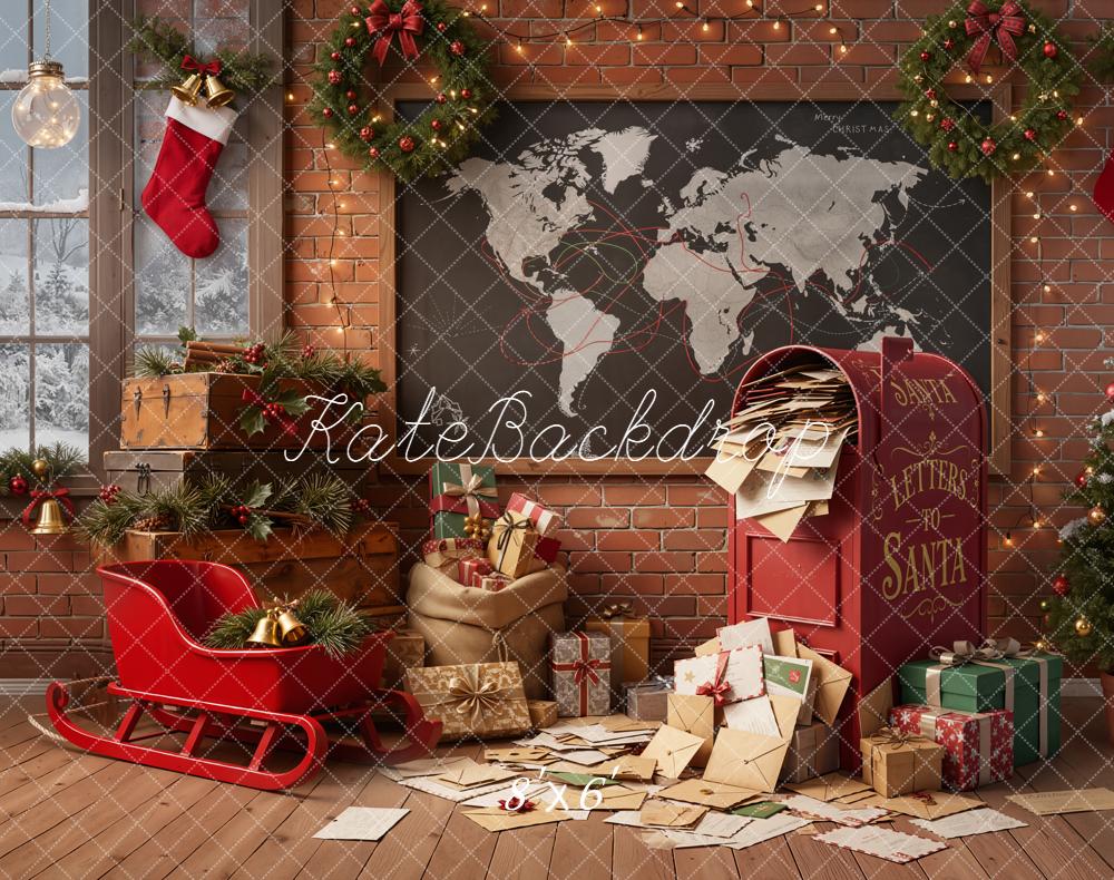 Kate Christmas Letters Mailbox Brick Wall Fleece Backdrop Designed by Emetselch