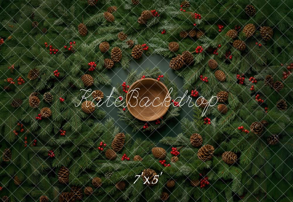 Kate Christmas Pinecones Red Berries Greenery Backdrop Designed by Chain