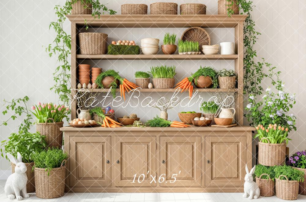 Kate Easter Bunny Wooden Cabinet Fleece Backdrop Eggs Carrots Designed by Patty Roberts