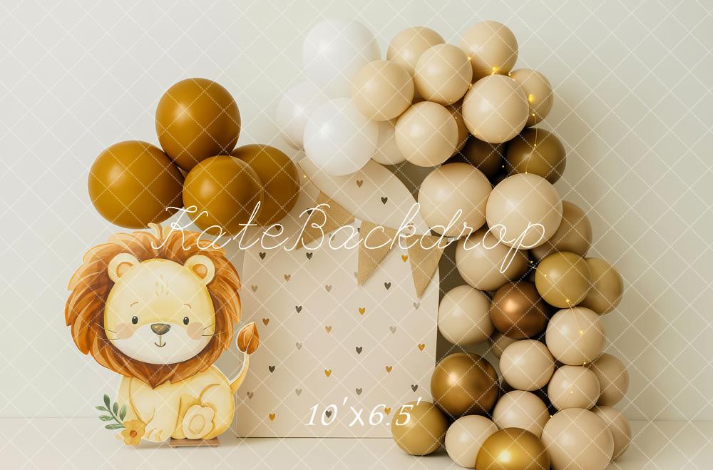 Kate Lion Balloons Neutral Cake Smash Backdrop Designed by Patty Roberts