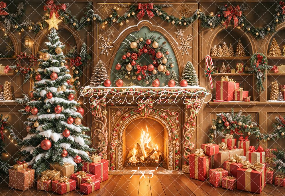 Kate Christmas Fireplace Tree Gift Boxes Backdrop Designed by Emetselch