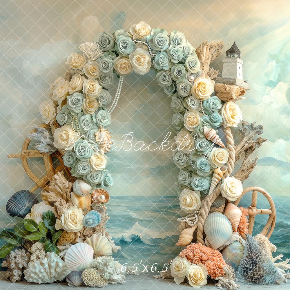 Kate Arch Seashells Lighthouse Coastal Backdrop Designed by Mini MakeBelieve - Kate Backdrop AU