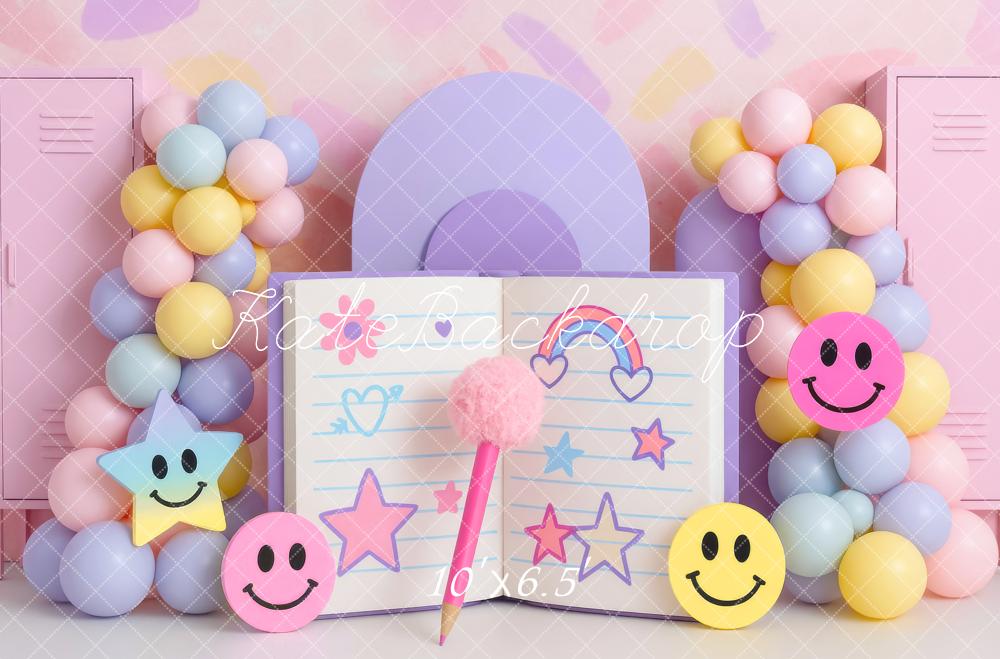 Kate Cake Smash Notebook Balloons Smiley Faces Backdrop Designed by Mini MakeBelieve
