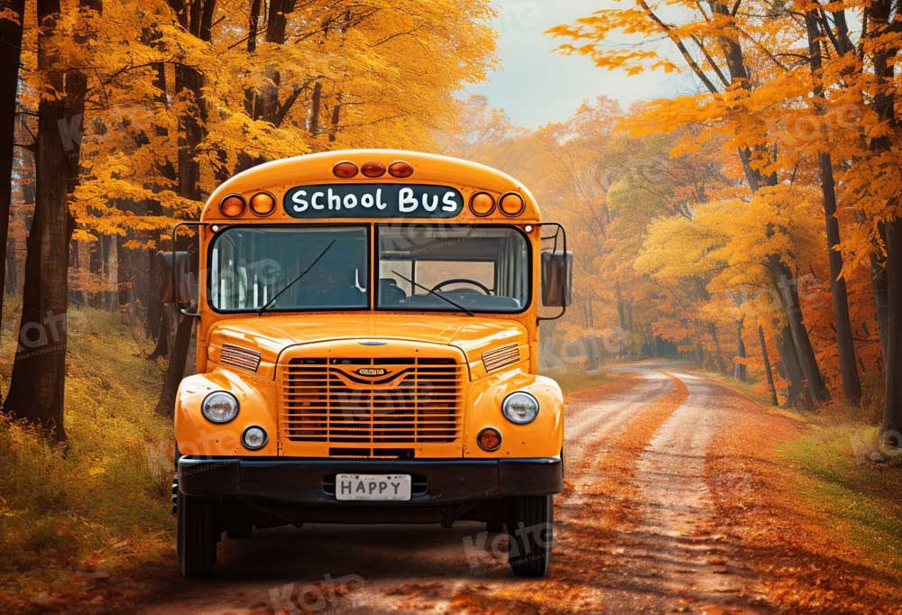 Kate Back to School Bus Autumn Forest Backdrop Designed by Chain - Kate Backdrop AU