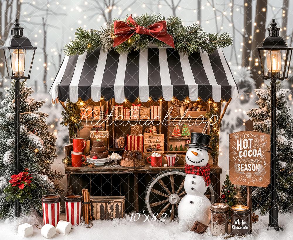 Kate Christmas Hot Cocoa Stand Snowman Backdrop Designed by Emetselch - Kate Backdrop AU
