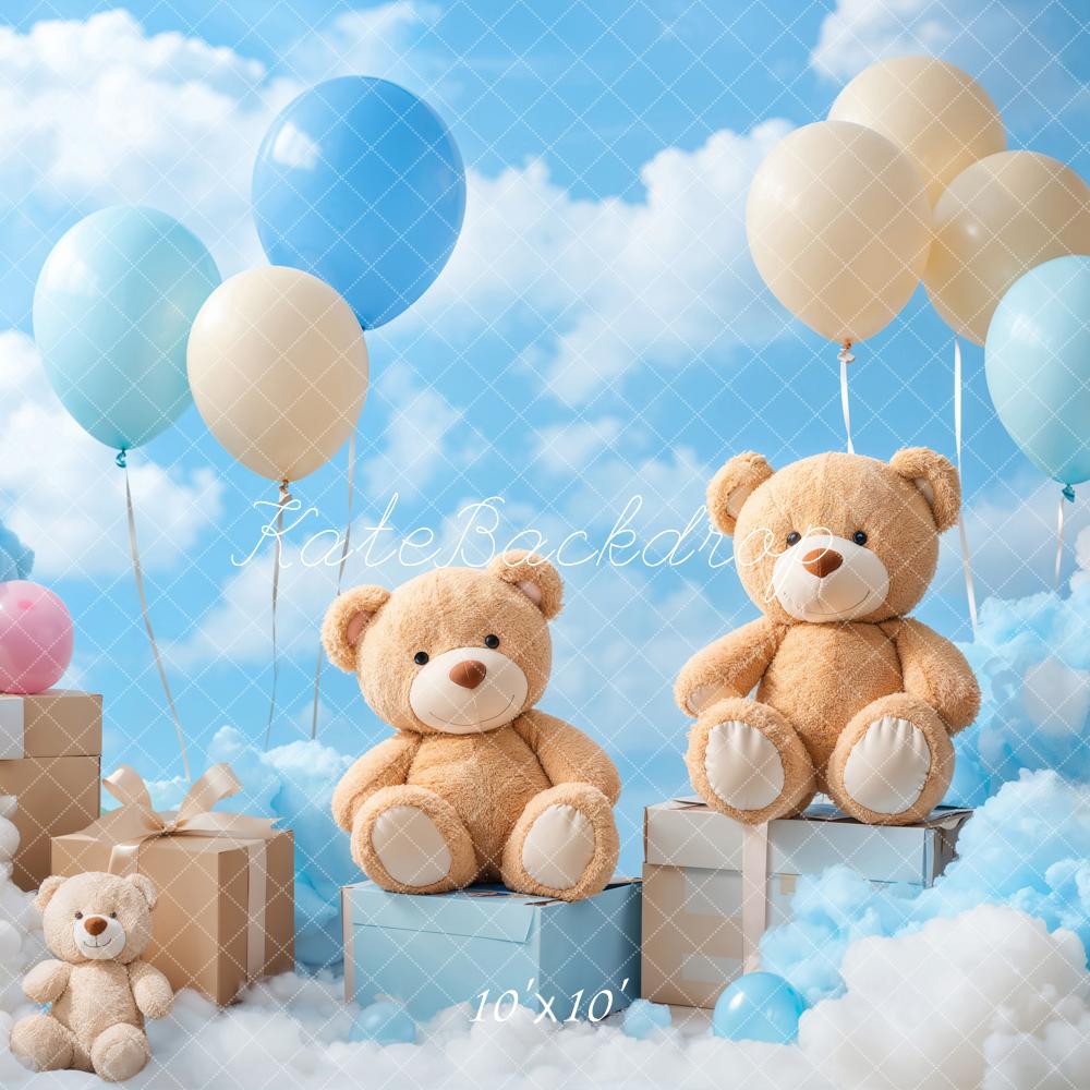 Kate Teddy Bears Balloons Clouds Blue Backdrop Designed by Emetselch