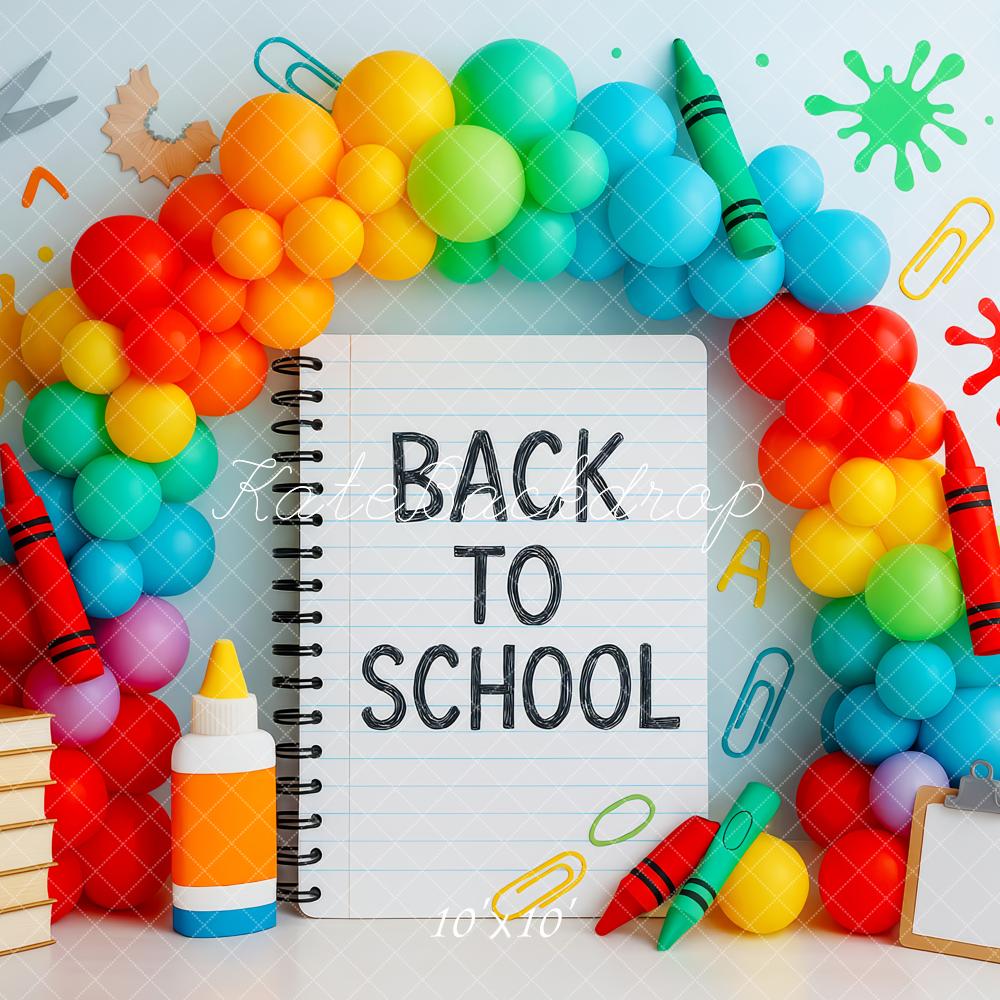 Kate Back To School Rainbow Balloons Stationery Backdrop Designed by Patty Roberts - Kate Backdrop AU
