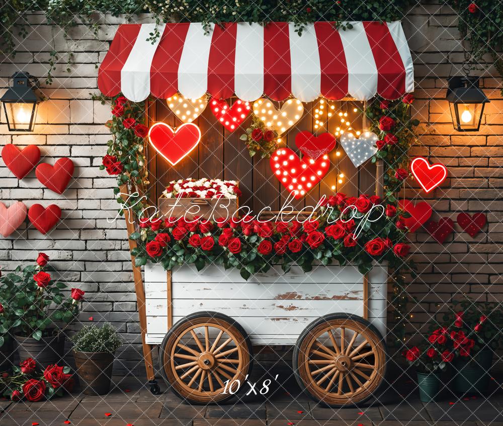 Kate Valentine Cart Red Hearts Fleece Backdrop Designed by Emetselch