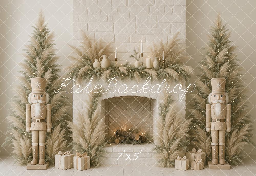 Kate Christmas Nutcracker Fireplace Pampas Brick Backdrop Designed by Ashley Paul - Kate Backdrop AU