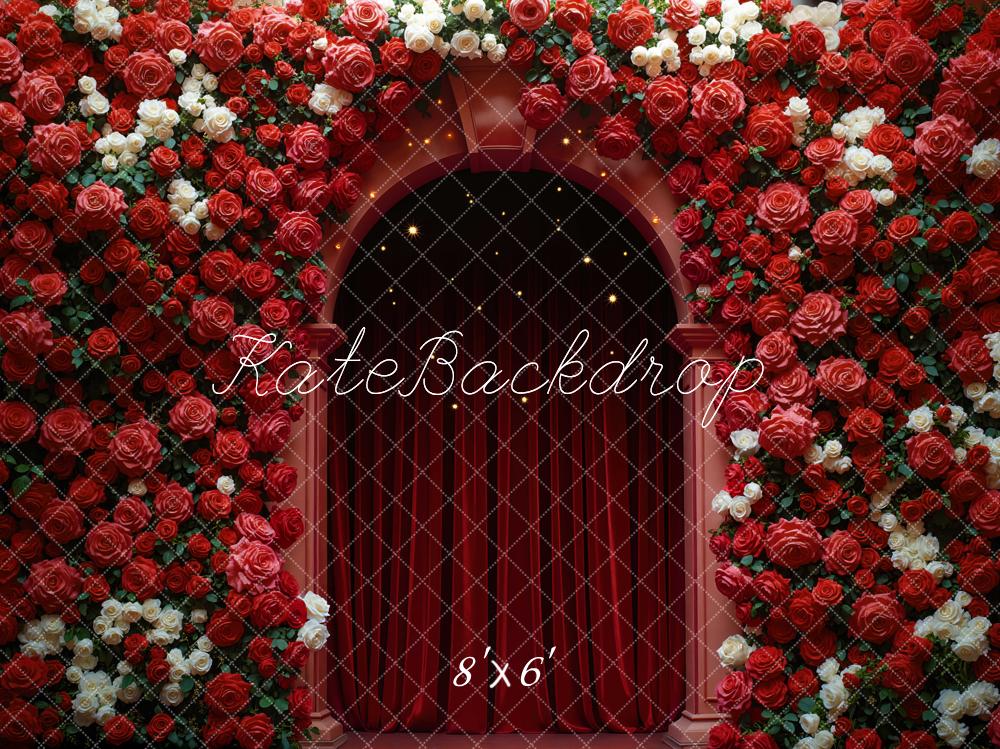 Kate Rose Arch Red Curtain Backdrop Designed by Mini MakeBelieve