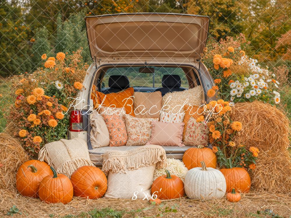Kate Fall Truck Hay Bales Pumpkins Backdrop Designed by Emetselch