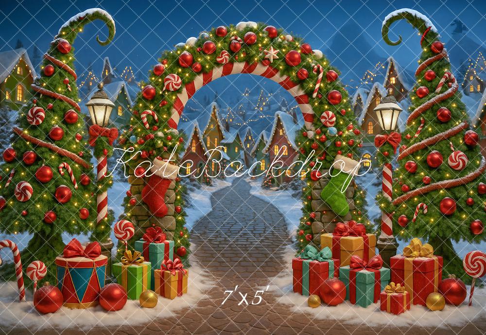 Kate Christmas Arch Candy Trees Presents Backdrop Designed by Ashley Paul