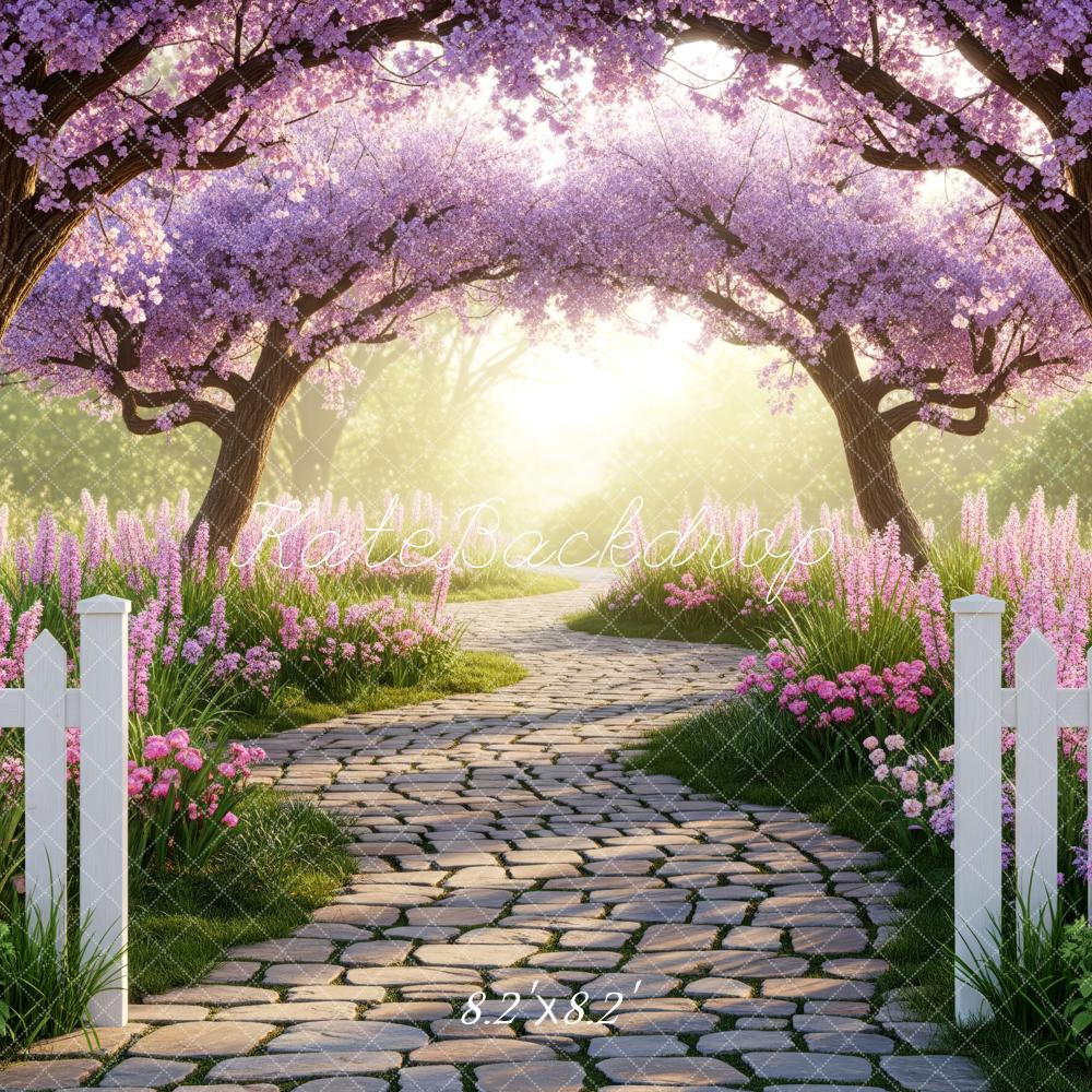 Kate Cherry Blossom Trees Cobblestone Path Backdrop Designed by Patty Roberts