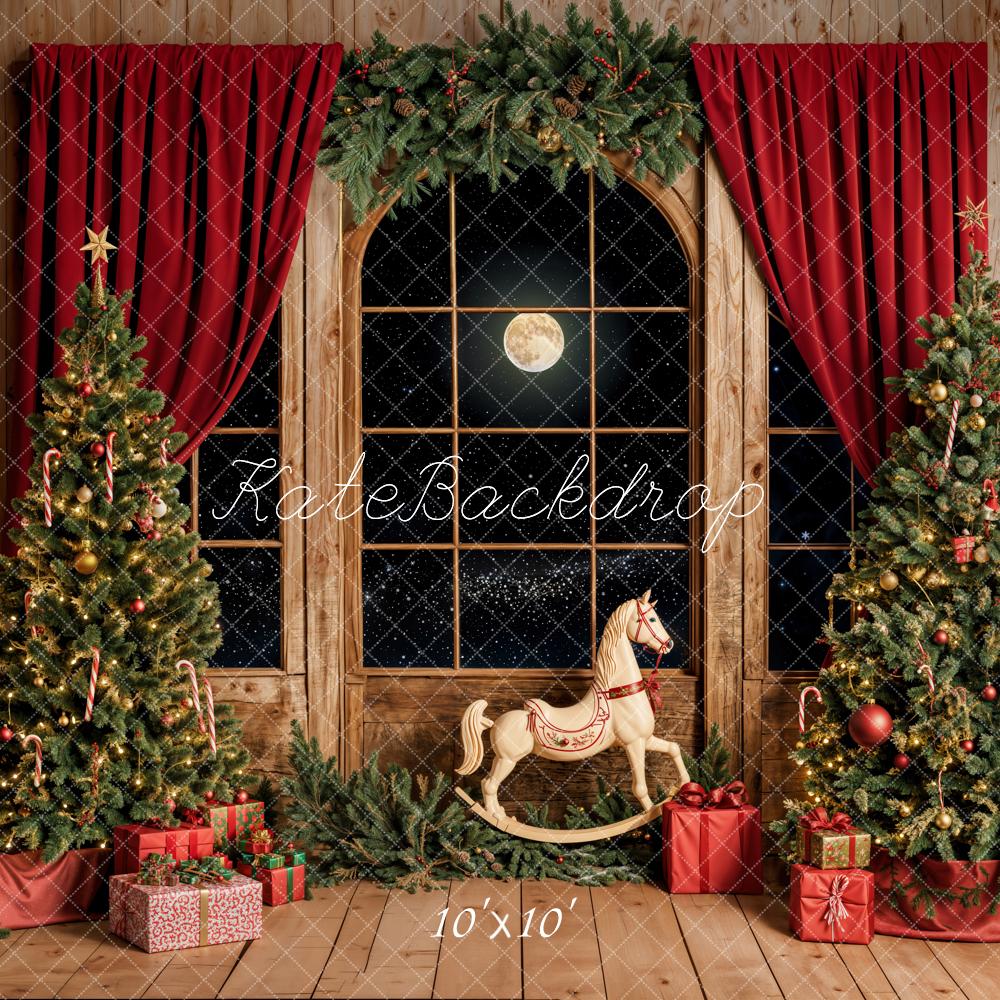 Kate Christmas Tree  Window Rocking Horse Backdrop Designed Emetselch - Kate Backdrop AU