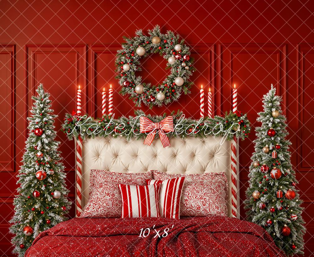 Kate Christmas Red Wall Wreath Bed Fleece Backdrop Designed by Emetselch - Kate Backdrop AU