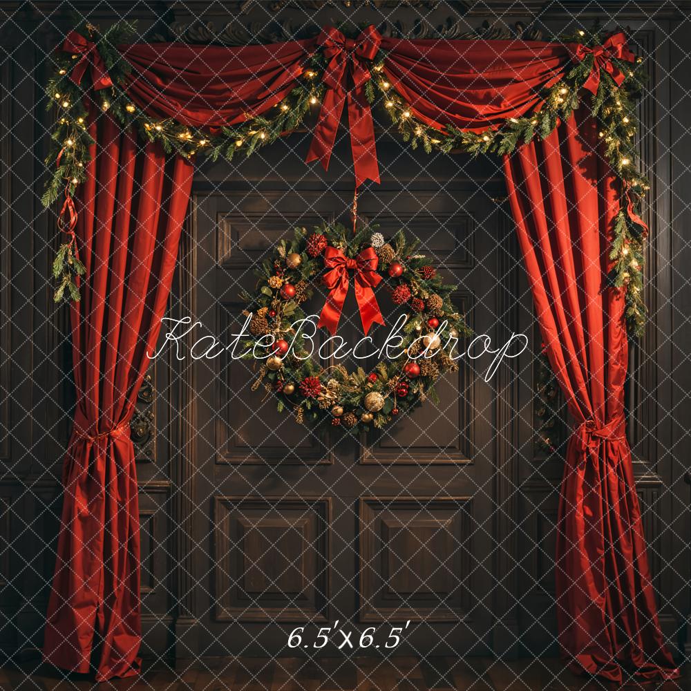 Kate Christmas Wreath Red Curtain Garland Backdrop Designed by Emetselch - Kate Backdrop AU