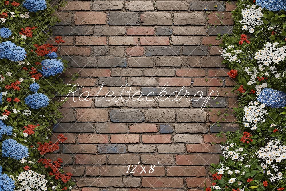 Kate Brick Wall Floral Border Backdrop Designed by Kate Image