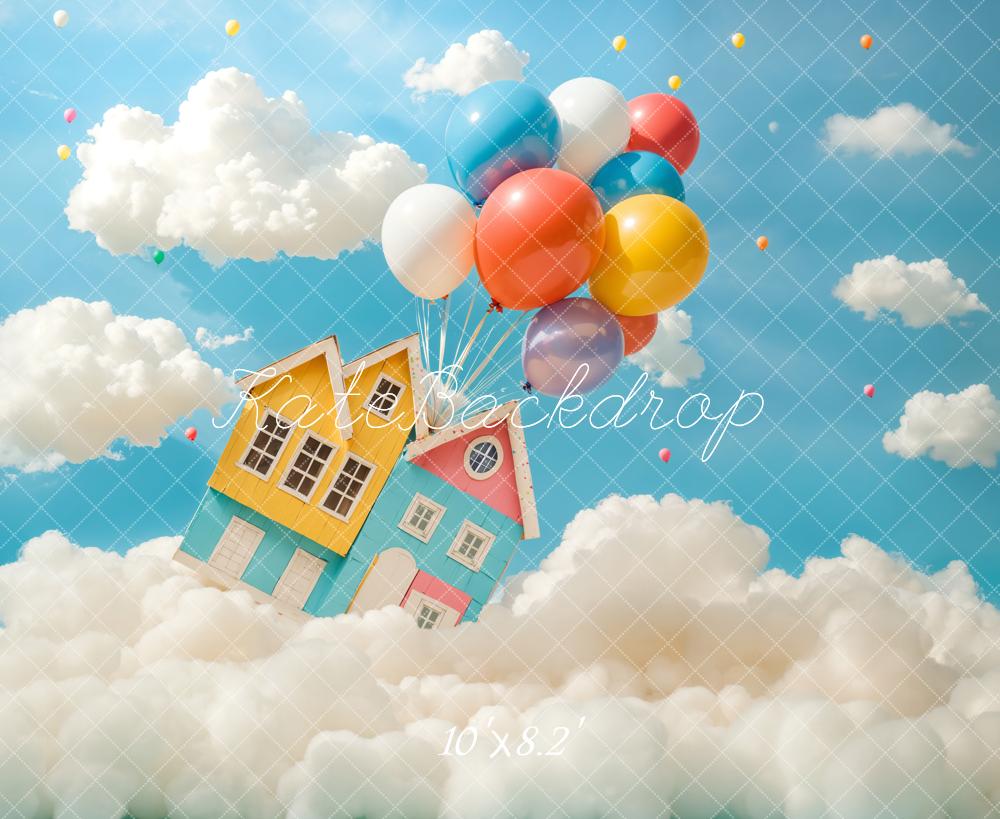 Kate Balloons House Clouds Sky Backdrop Designed by Chain