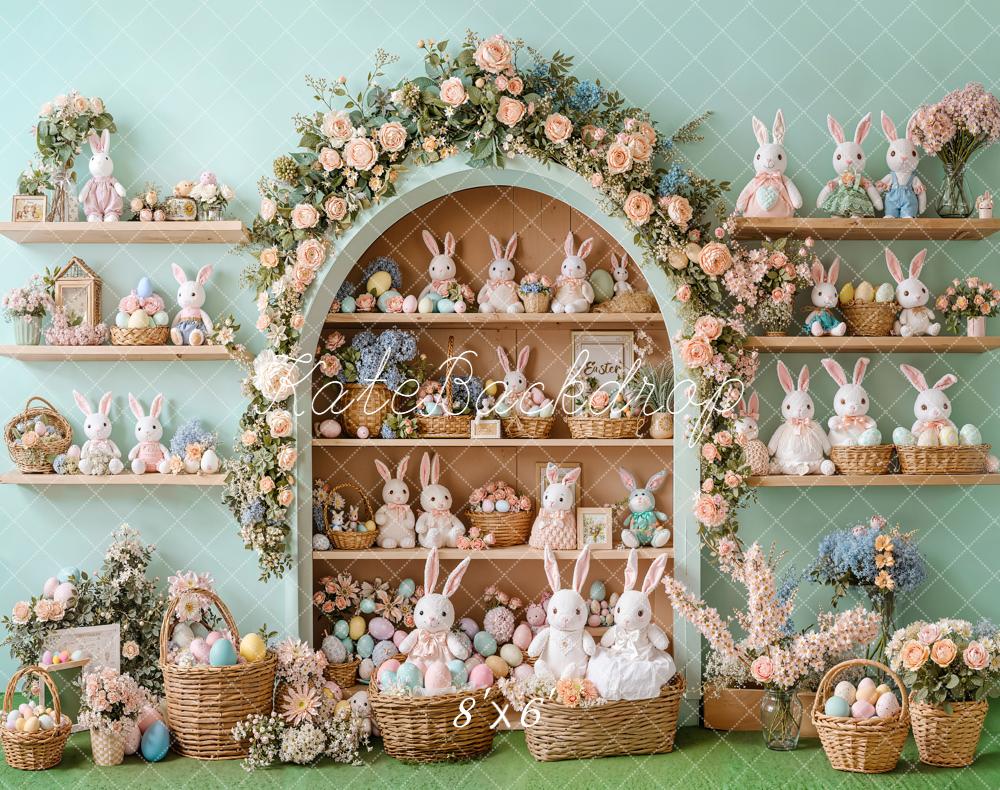 Kate Easter Bunny Arch Shelves Fleece Backdrop Designed by Emetselch