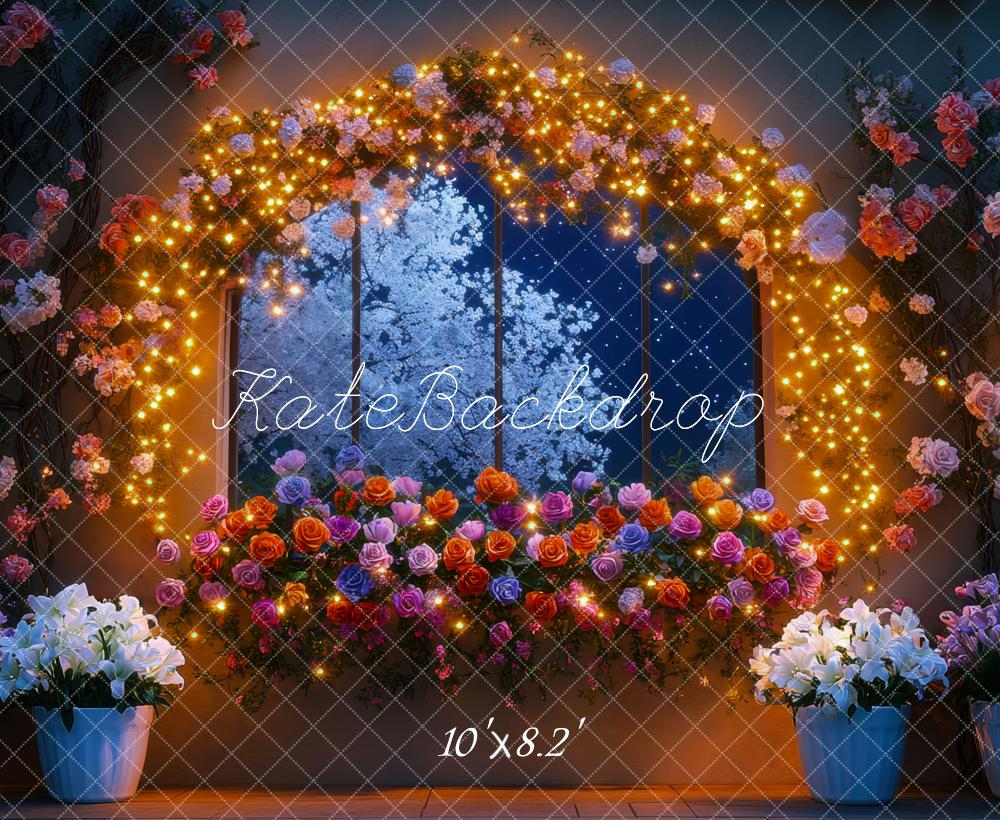 Kate Flower Arch Lights Window Night Backdrop Designed by Mini MakeBelieve - Kate Backdrop AU