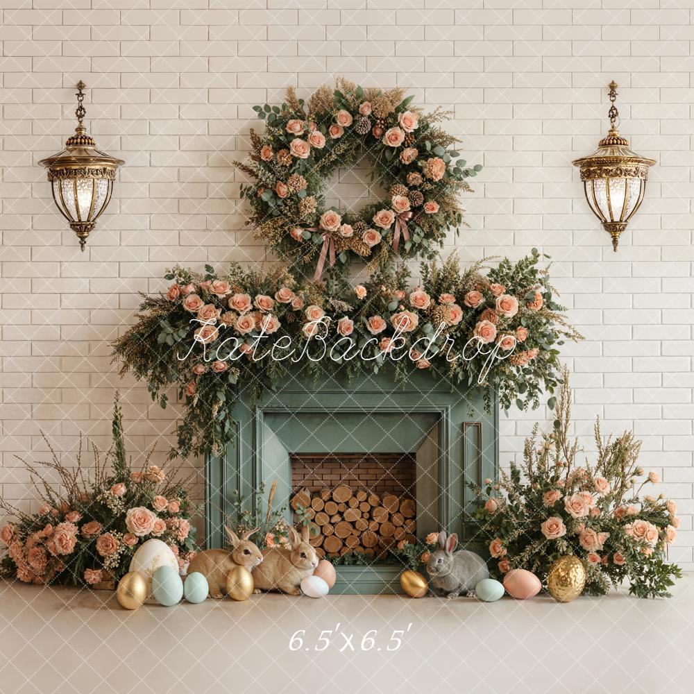 Kate Easter Bunny Eggs Fireplace Backdrop Designed by Emetselch