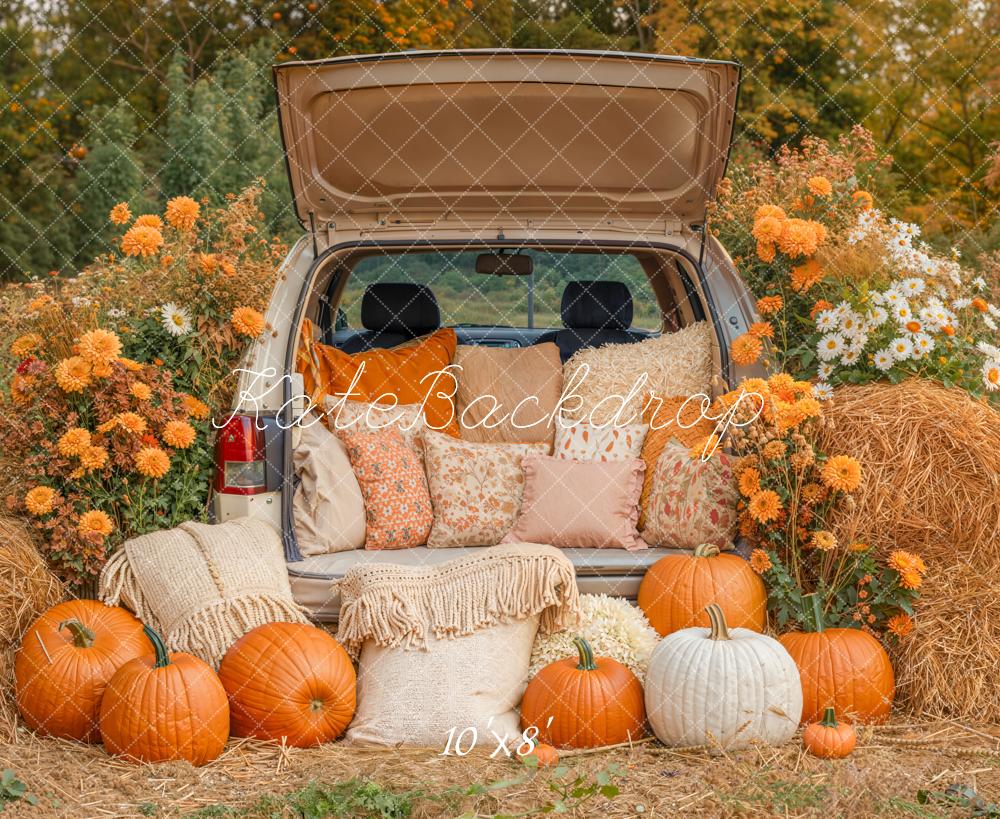 Kate Fall Truck Hay Bales Pumpkins Backdrop Designed by Emetselch