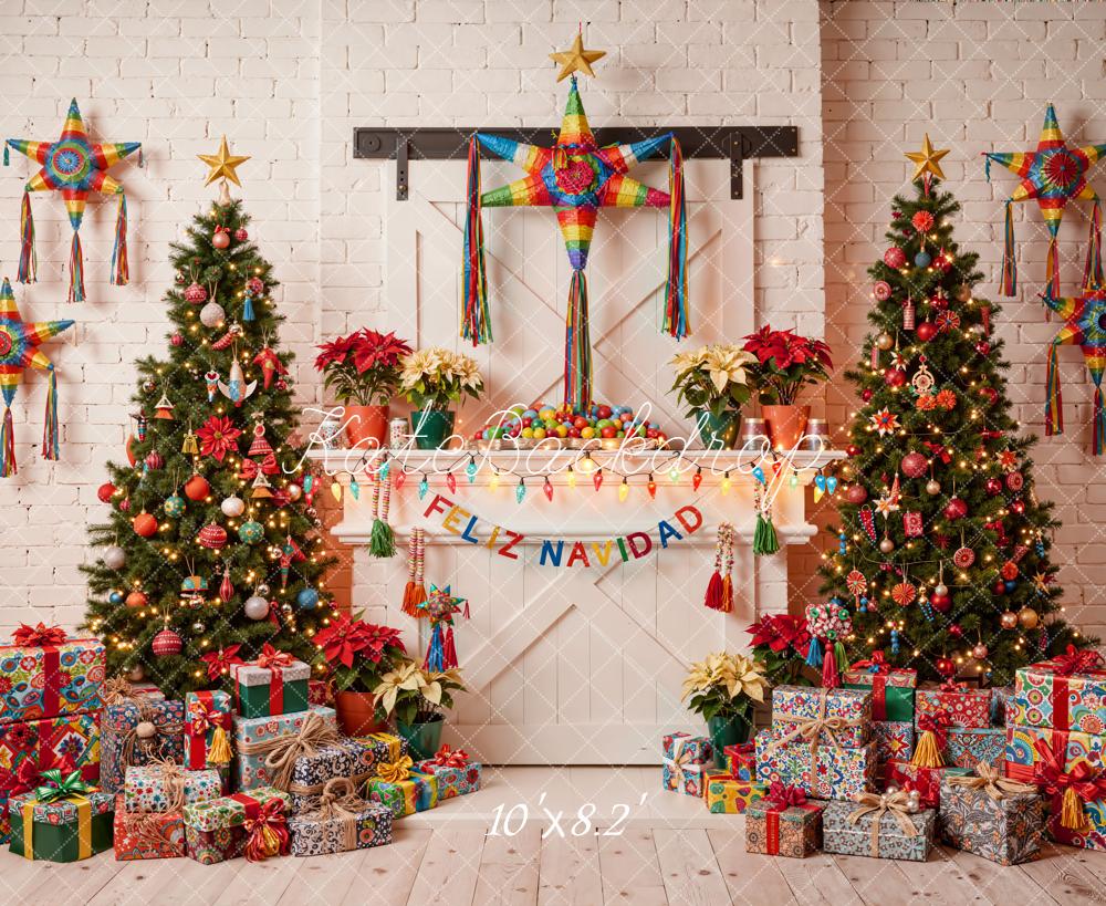Kate Christmas Piñata Trees Presents Fleece Backdrop Designed by Emetselch