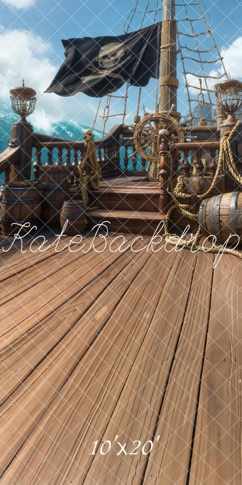 Kate Pirate Ship Wooden Deck Barrels Backdrop Designed by Chain
