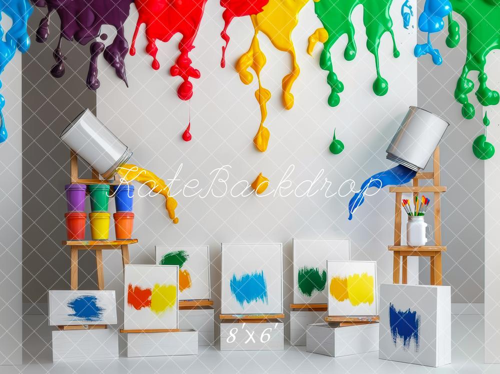 Kate Rainbow Paint Drips Art Studio Backdrop Designed by Mini MakeBelieve - Kate Backdrop AU