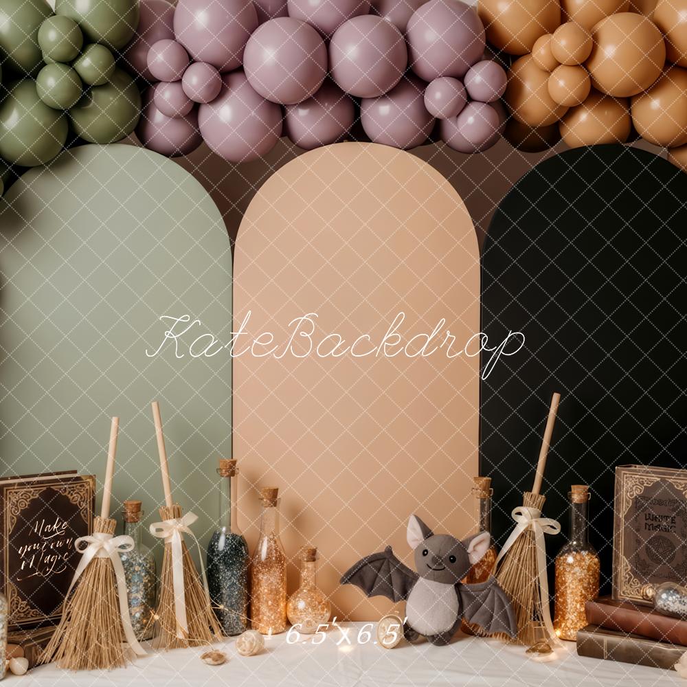 Kate Halloween Balloons Brooms Bat Backdrop Designed by Patty Roberts