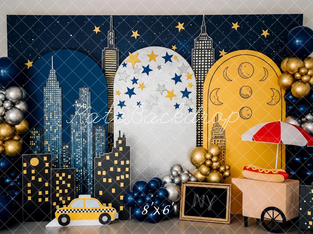 Kate New York City Night Stars Moon Taxi Backdrop Designed by Patty Roberts - Kate Backdrop AU