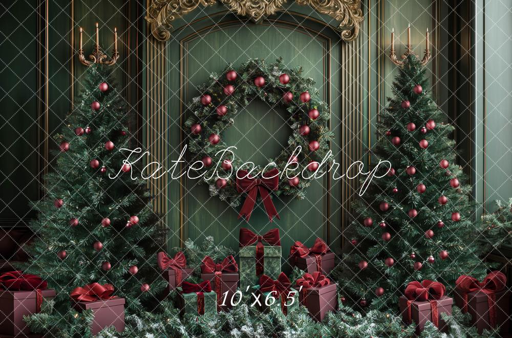 Kate Green Christmas Trees Wreath Backdrop Designed by Mini MakeBelieve - Kate Backdrop AU