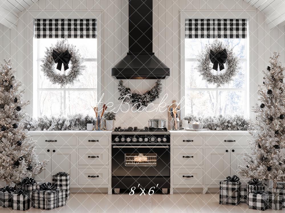 Kate Christmas Kitchen Black White Backdrop Designed by Ashley Paul