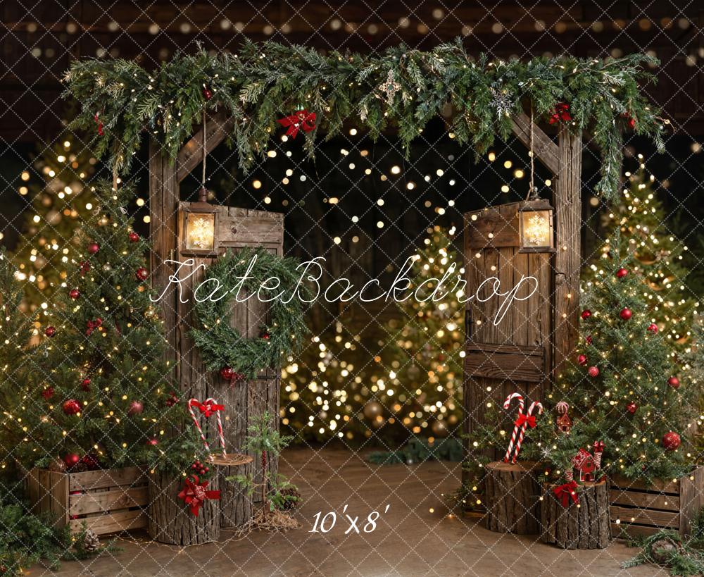 Kate Christmas Wooden Arch Wreath Trees Fleece Backdrop Designed by Emetselch