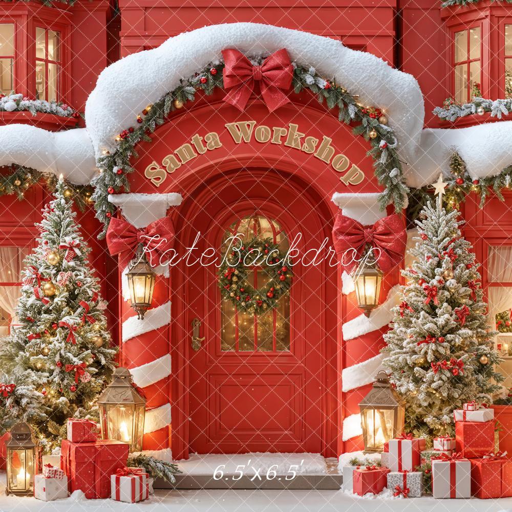 Kate Christmas Santa Workshop Snow Trees Backdrop Designed by Emetselch