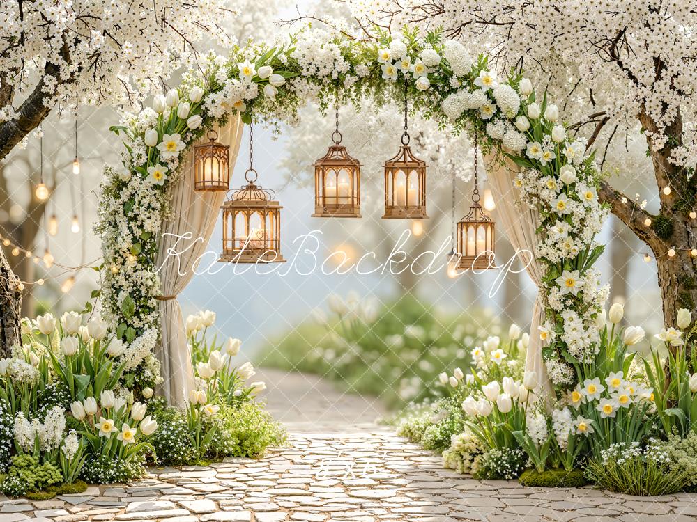 Kate Spring Flower Arch Lanterns Cobblestone Backdrop Designed by Emetselch