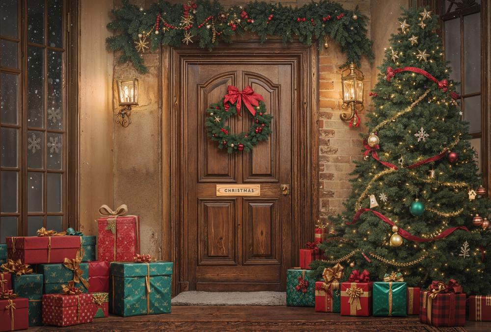 Kate Christmas Tree Wooden Door Fleece Backdrop Designed by GQ - Kate Backdrop AU