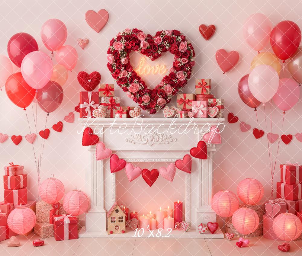 Kate Valentine Heart Balloons Gifts Fleece Backdrop Designed by Emetselch - Kate Backdrop AU