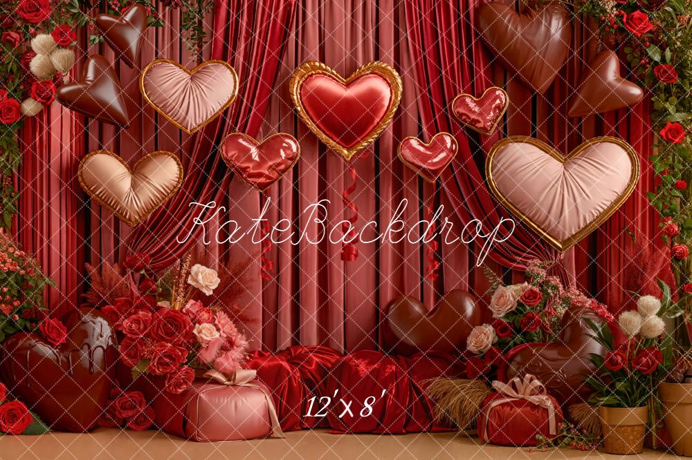 Kate Valentine Heart Balloons Curtains Backdrop Designed by Emetselch