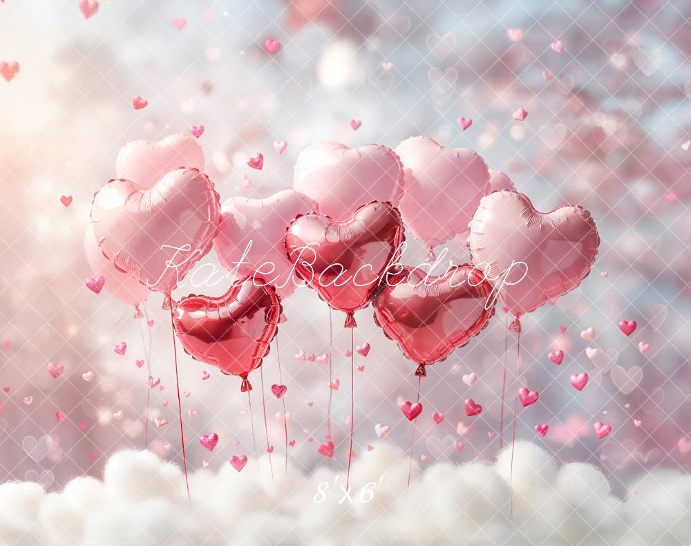 Kate Heart Balloons Pink Hearts Clouds Fleece Backdrop Designed by Chain - Kate Backdrop AU