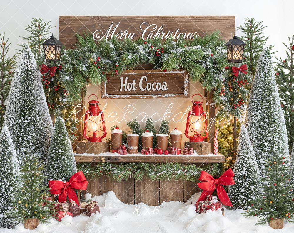 Kate Christmas Hot Cocoa Snowy Trees Fleece Backdrop Designed by Emetselch - Kate Backdrop AU
