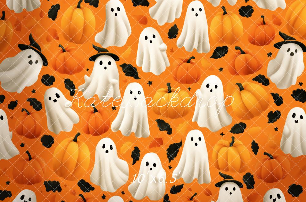 Kate Halloween Ghosts Pumpkins Orange Backdrop Designed by Patty Roberts - Kate Backdrop AU