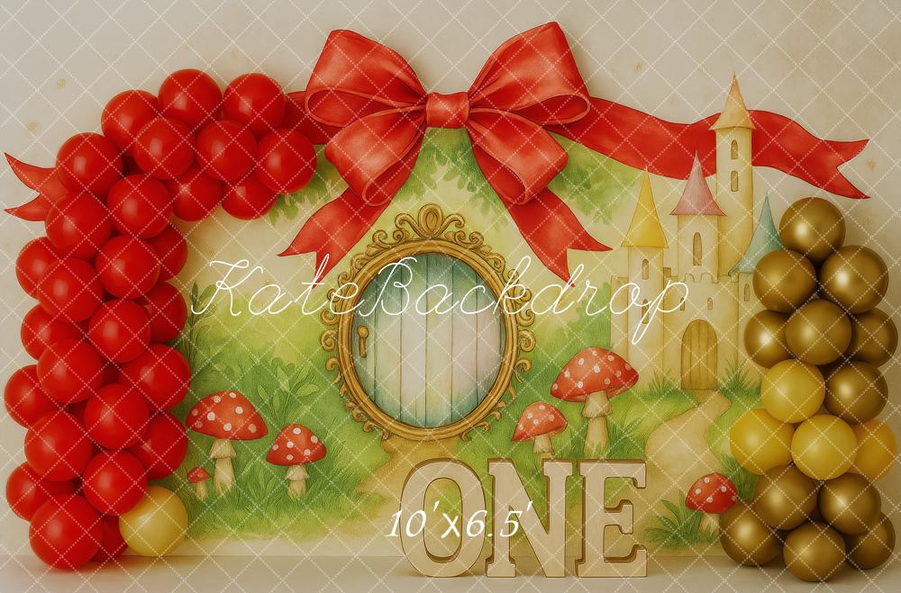 Kate Fairy Red Balloons Mushroom Backdrop Designed by Patty Roberts