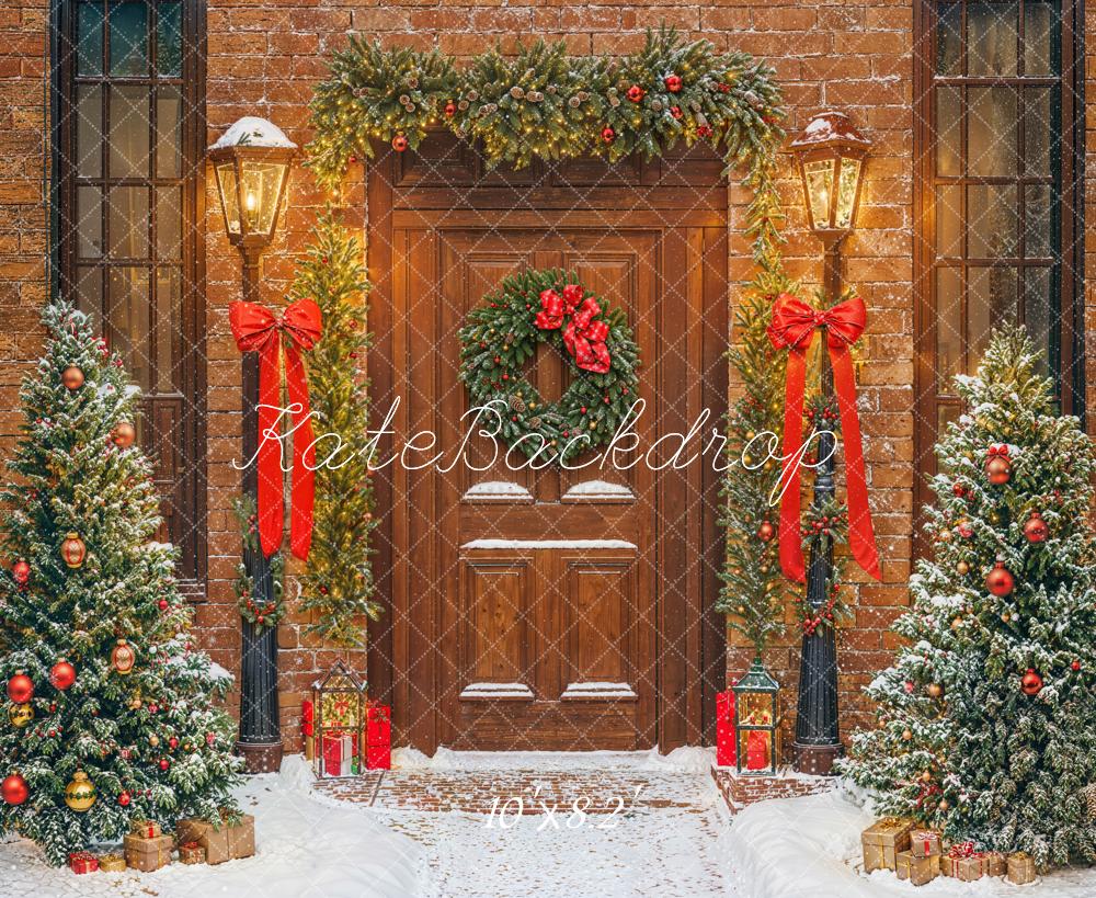 Kate Christmas Door Wreath Trees Backdrop Designed by Emetselch - Kate Backdrop AU