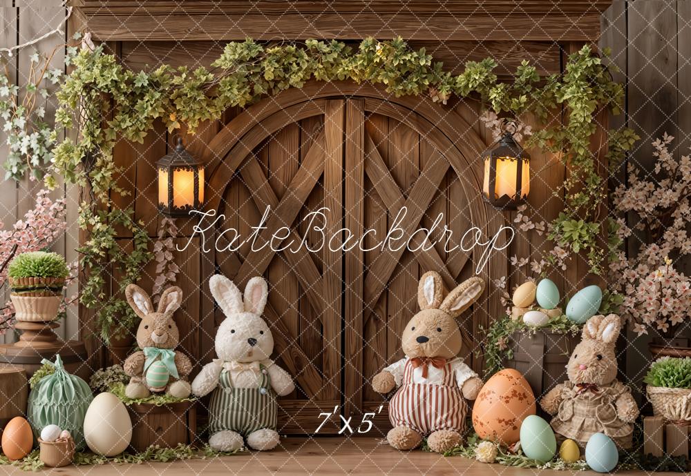 Kate Easter Bunny Eggs Rustic Wooden Door Backdrop Designed by Emetselch