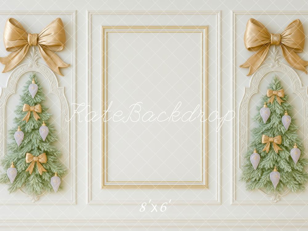 Kate Christmas Trees Gold Bows Wall Backdrop Designed by Mini MakeBelieve