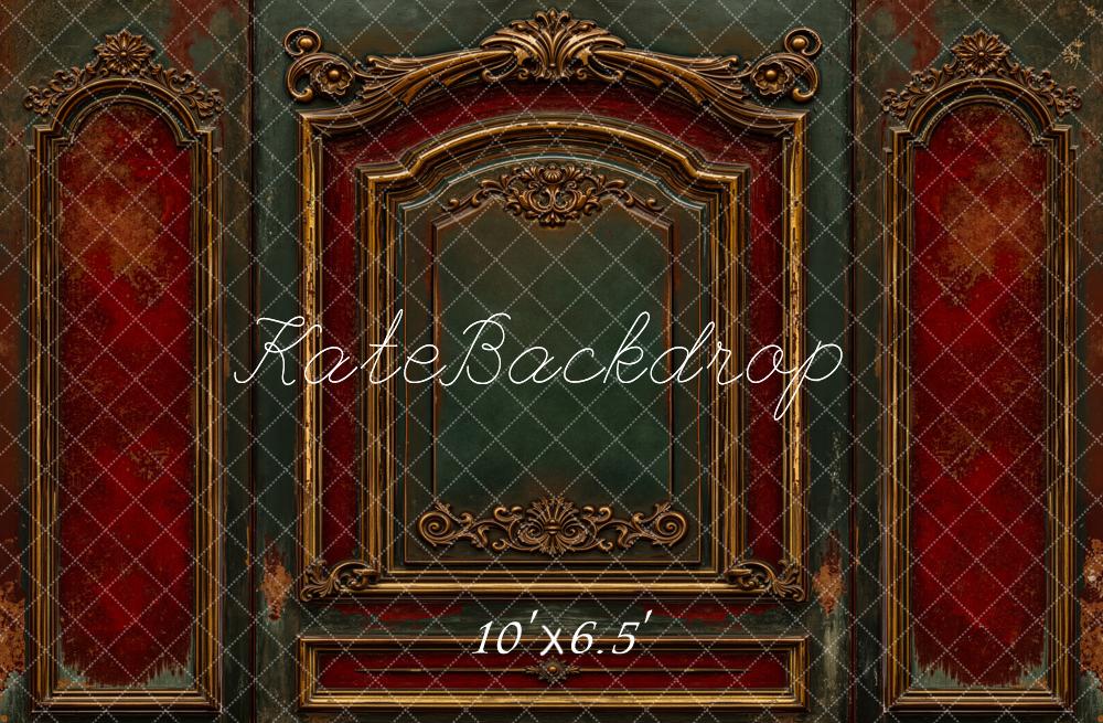Kate Vintage Wall Red Green Fleece Backdrop Designed by Emetselch - Kate Backdrop AU
