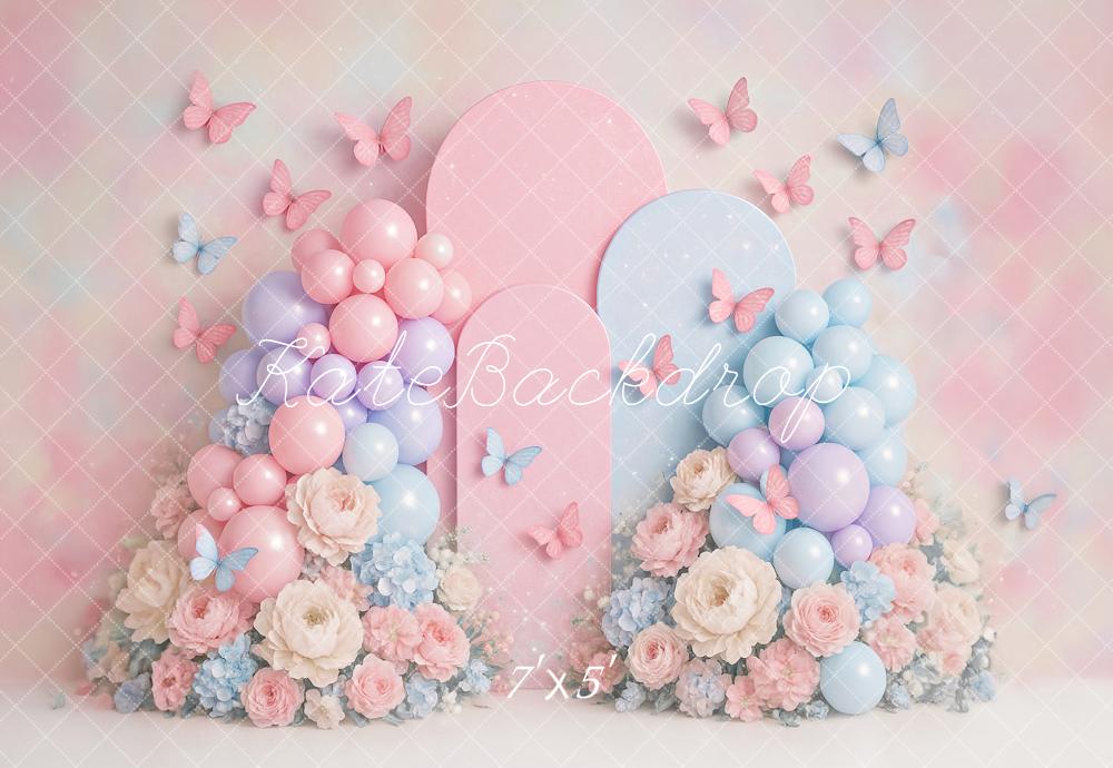 Kate Pink Balloons Spring Butterflies Backdrop Designed by Ashley Paul - Kate Backdrop AU