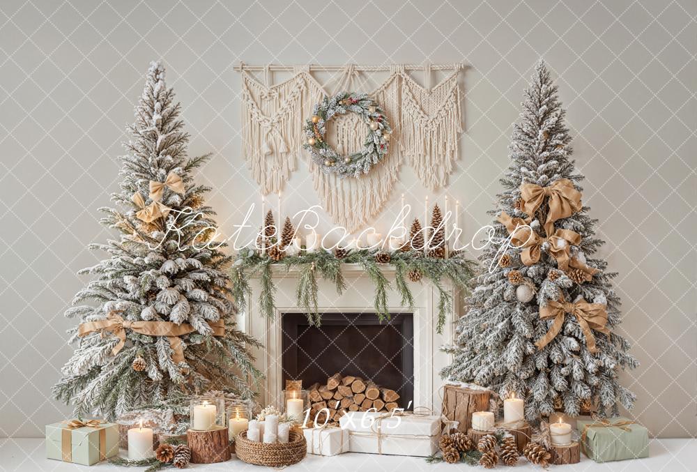 Kate Christmas Fireplace Trees Candles Fleece Backdrop Designed by Emetselch - Kate Backdrop AU