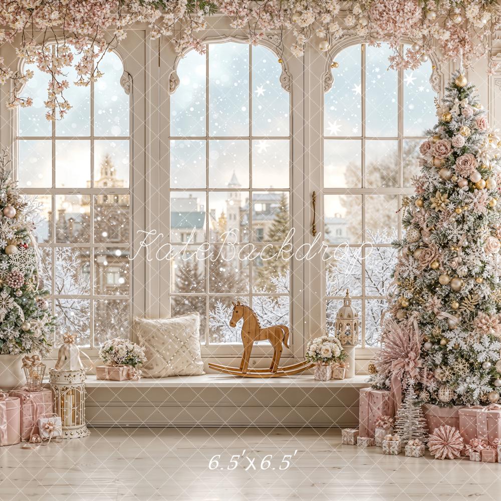 Kate Christmas Snowy Trees Window Backdrop Designed by Emetselch - Kate Backdrop AU